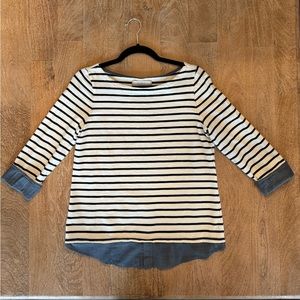 LOFT Mixed Media Striped Top with Chambray Cuffs and Hem